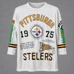 Vtg PITTSBURGH STEELERS NFL LONG GONE Graphic Jersey 1975 World Champions XL